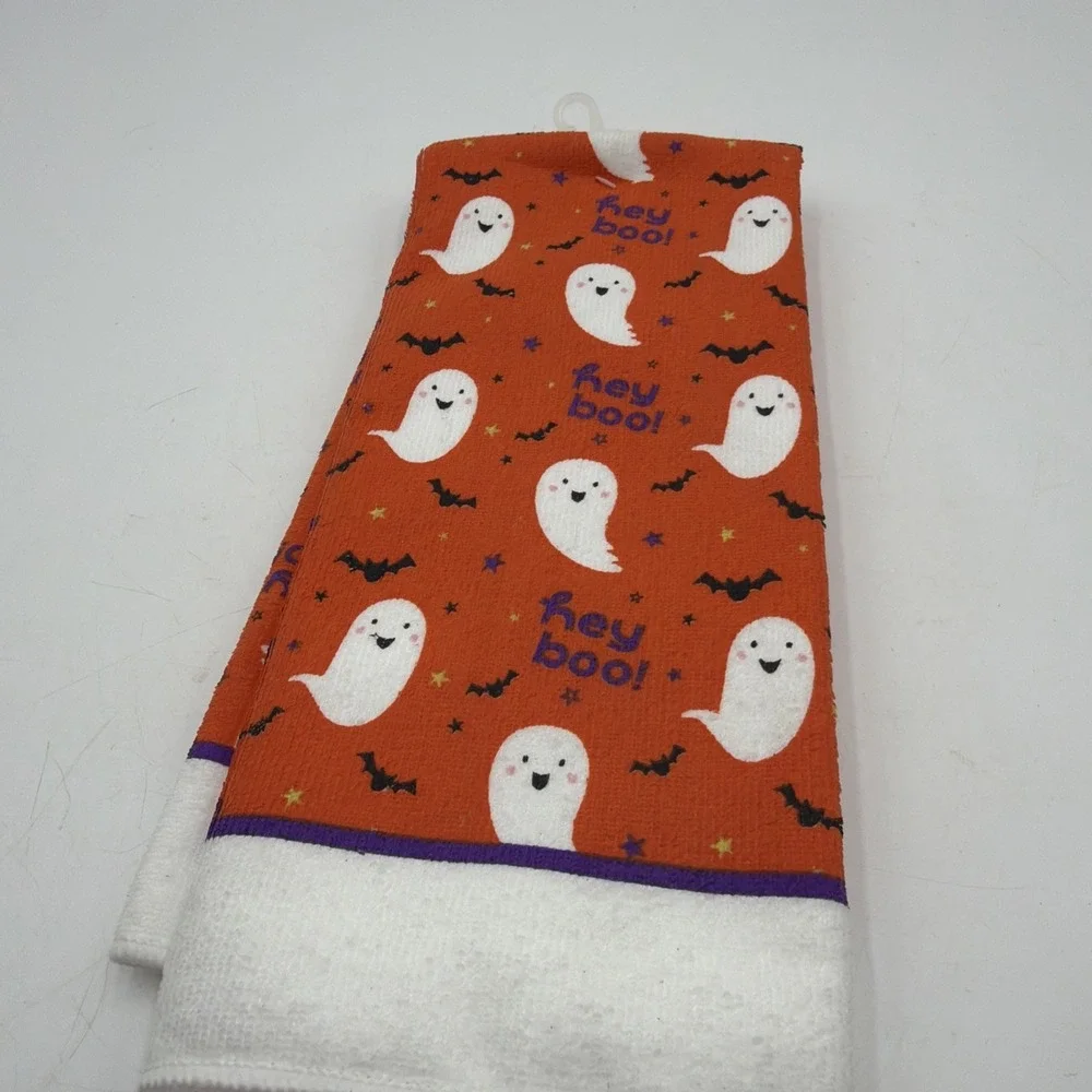 Halloween Microfiber Towels GHOSTS & BATS ON ORANGE 